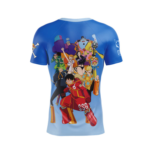 Samarreta màniga curta home - One piece egghead luffy straw hat crew blue