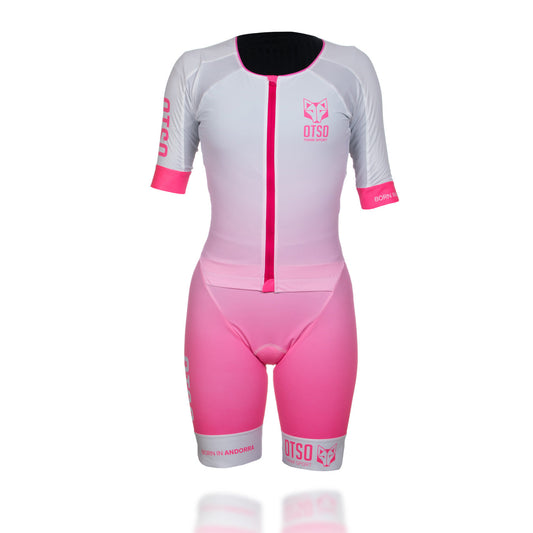 Mono de triatló dona - White &amp; Fluo Pink (Outlet)
